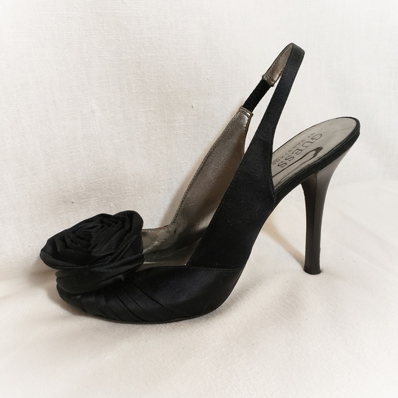 Guess Shoes - GUESS Black Satin Slingback 7 EUC